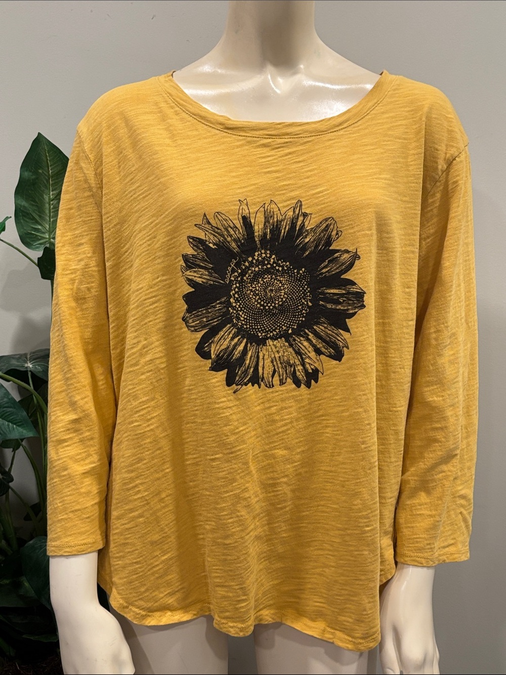 Escape by Habitat Mustard Sunflower Slub Knit High Low Top